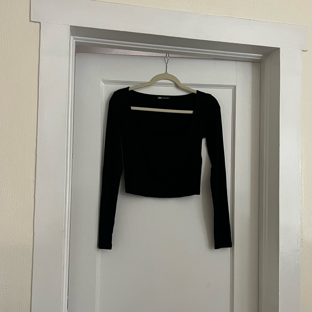 Black square neck long sleeve Zara crop top